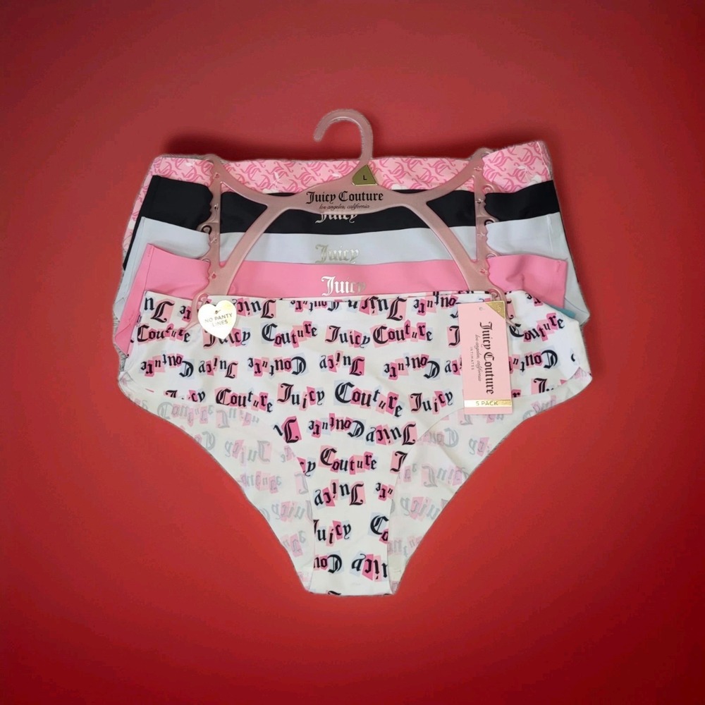 5-Pk Juicy Couture Womens Size Large Tag Free Logo Bikini Panties Underwear Y2K